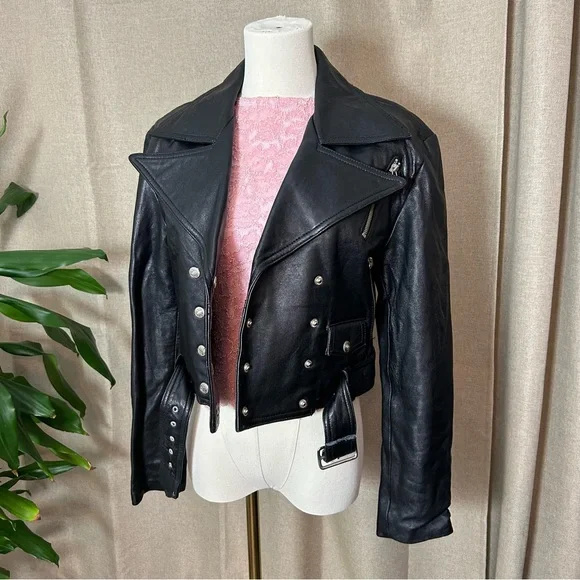 Rondes et Jolies Vintage Leather Biker Jacket with Belt - Picture 2 of 12